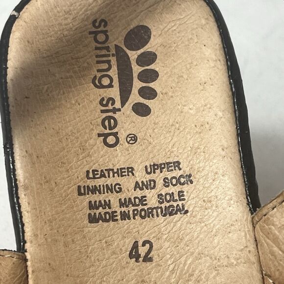 Spring Step Sandals Black Leather Cork Heel Sling Back Women Sz EU 42 US 11.5-12 - Picture 11 of 11